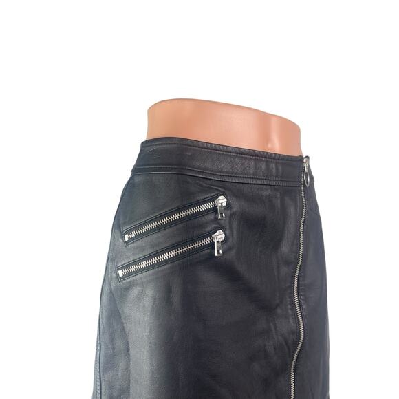 Express Women's Black Faux Leather Vegan Asymmetric Zip Pencil Mini Skirt Size 2 - Picture 4 of 6